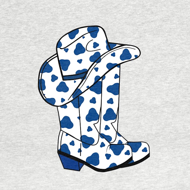 BLUE Cow Spots Cowboy Boots And Hat by SartorisArt1